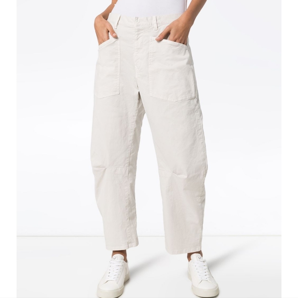 Nili Lotan Shon Pant Bowed Leg Patch Pockets Cotton Sz 00 off white